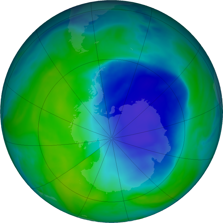Antarctic ozone map for 10 December 2020